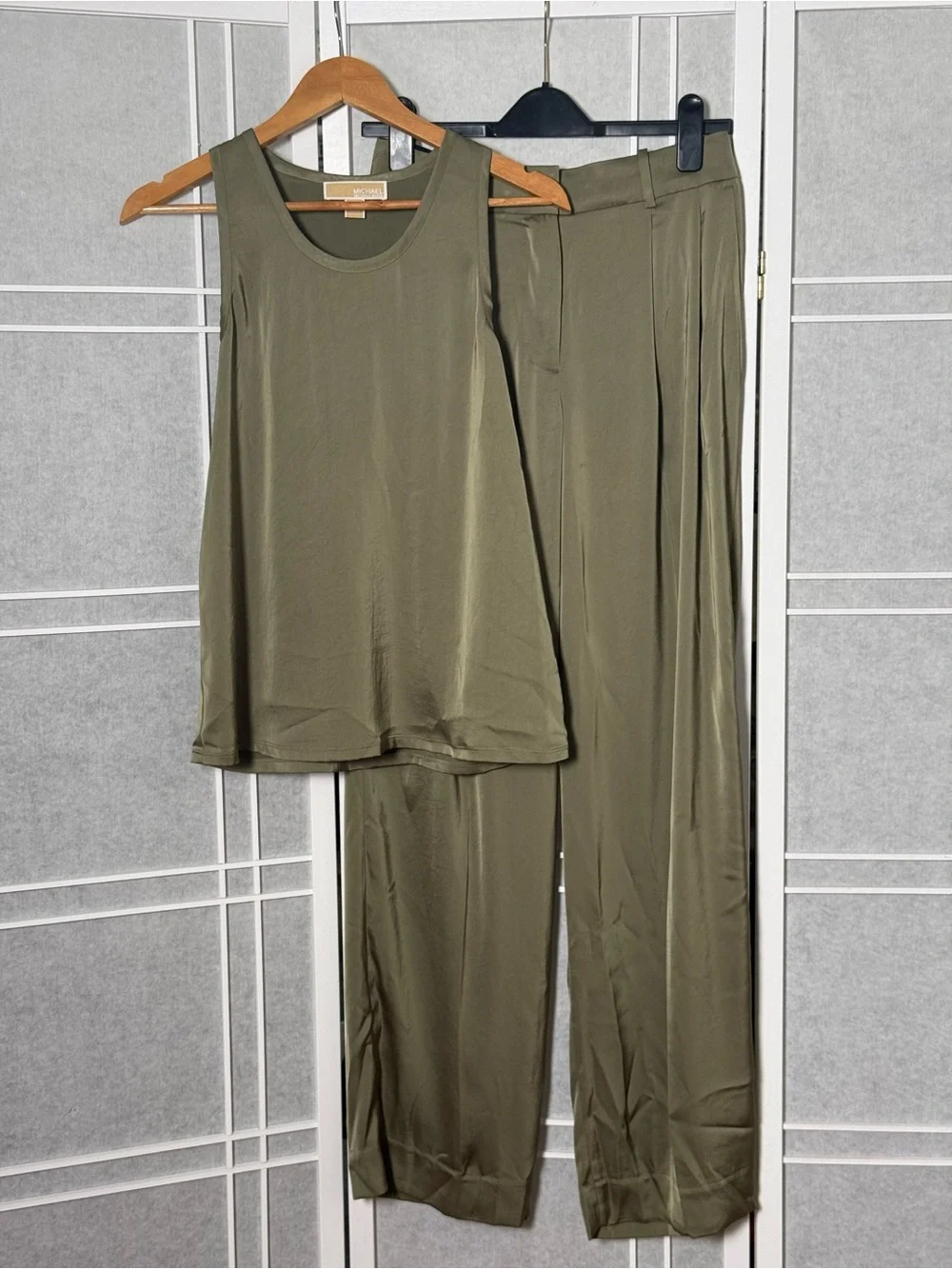Michael Kors satin green tank and pants set